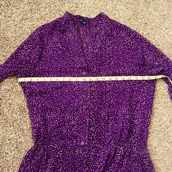 GAP BLOUSE TOP PURPLE DOT PRINT BUTTON UP PEPLUM STRETCH WAIST SIZE MEDIUM - Picture 4 of 6